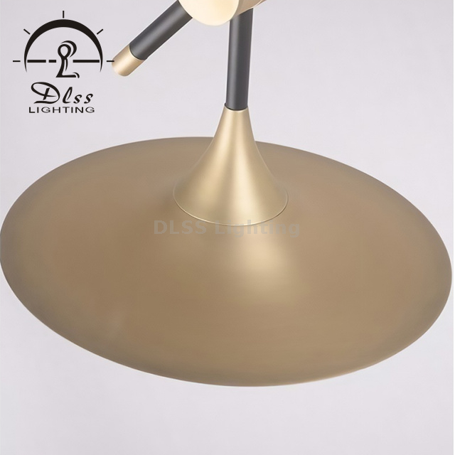 DLSS 6-Light Sputnik الثريا الحديثة المتدلية الإضاءة الأسود والذهبي مصباح السقف القابل للتعديل