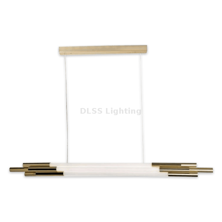 DLSS ثريا فنية خطية من الزجاج الأبيض بمعدن ذهبي LED